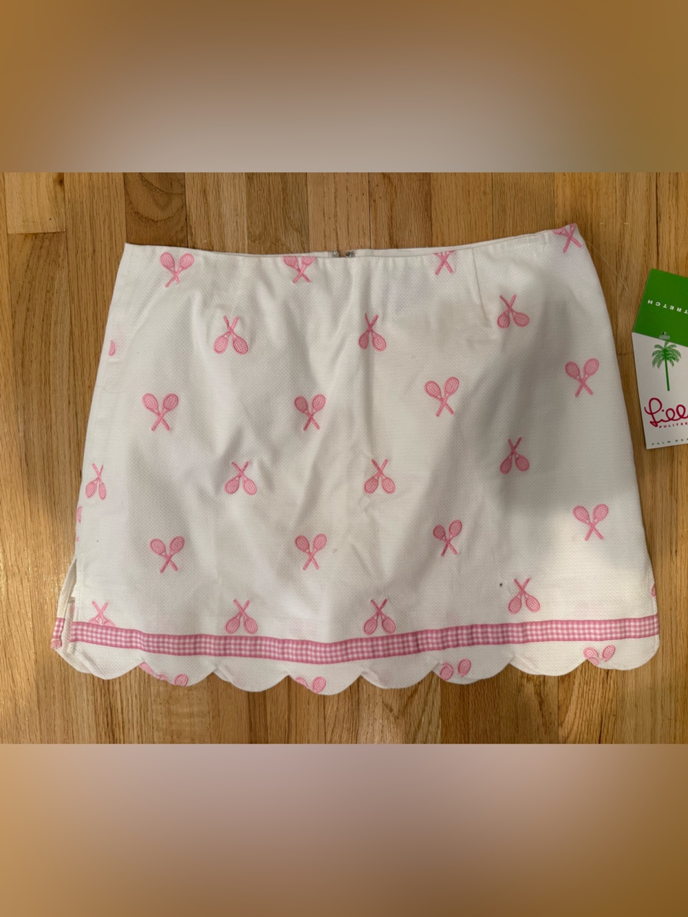 Lilly Pulitzer White Skirt with Pink tennis racket Motif